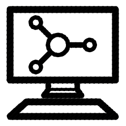 icon with computer screen showing trigonal planar molecule